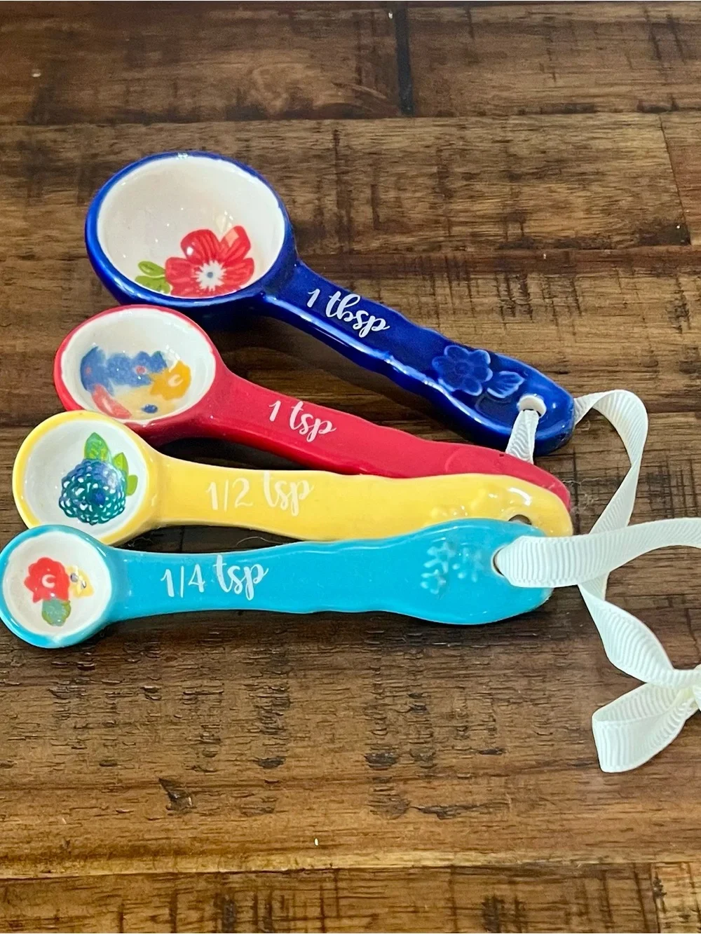 The Pioneer Woman Ceramic Measuring Spoons - Blue, Red, Yellow, Teal